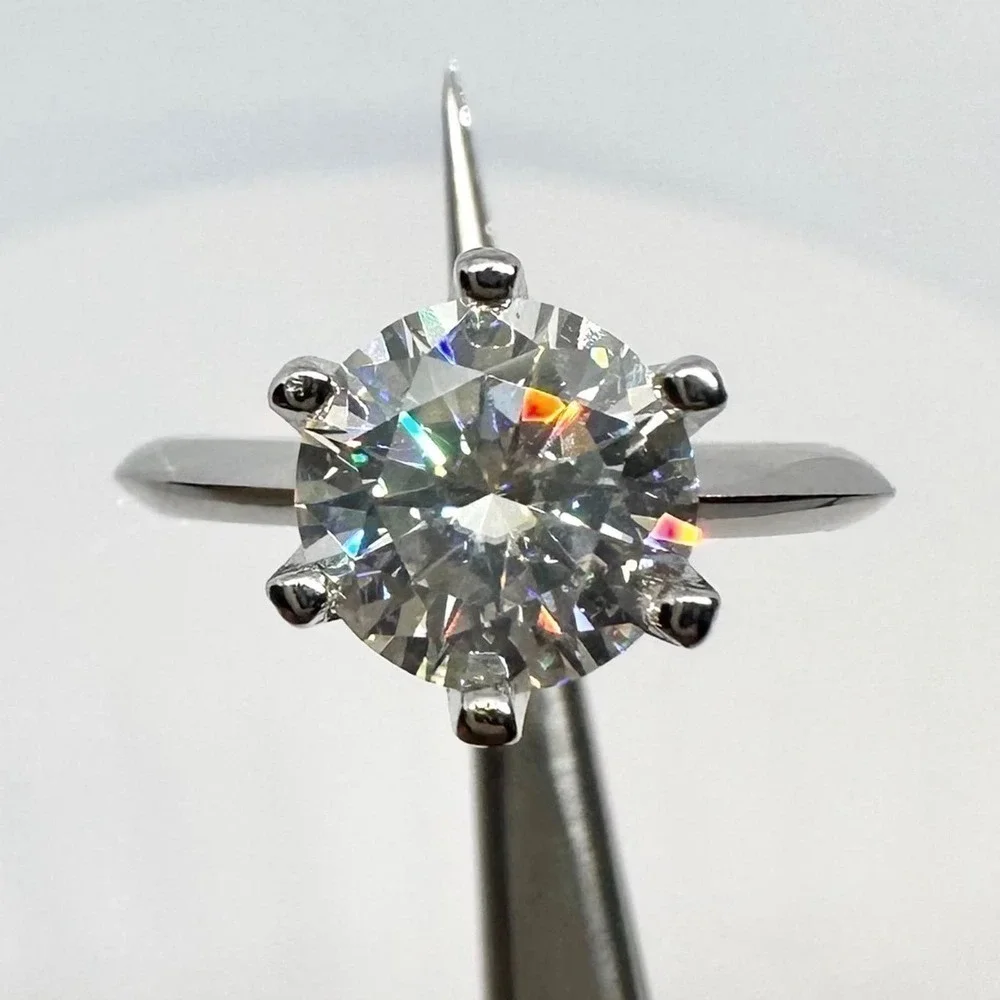 Moissanite Diamond Engagement Ring Six Prong Wedding GRA 18K 3 Ct Size 6